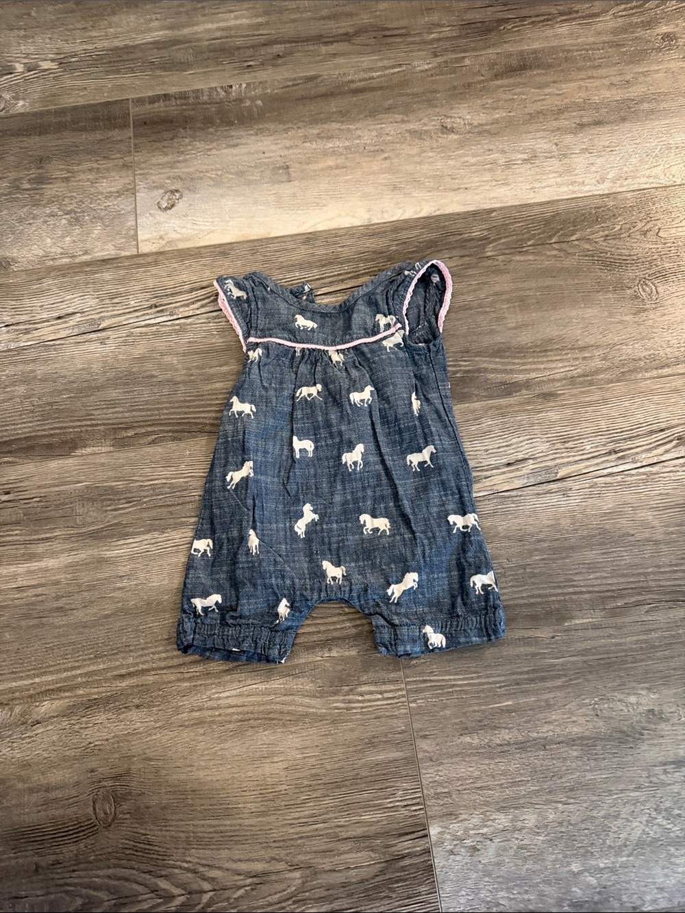 Hatley Baby Girls Navy Horse Print Romper with Pink Trim